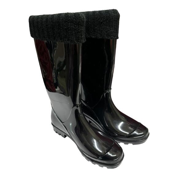 dav Womens Boots Sz 8 US 38 EU Black Rain Boots Sweater Trim Fleece Inside NEW - Picture 4 of 8